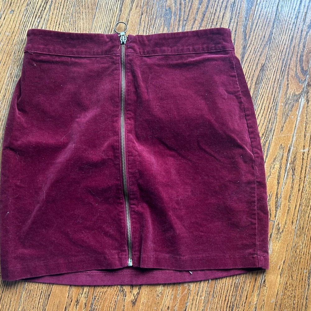 Red corduroy mini skirt